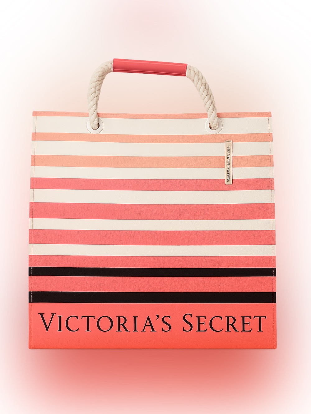 Victoria's Secret Coral & White Striped Tote